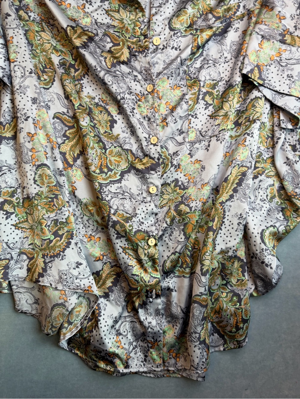 Free People Women's Floral Paisley Oversized Night Shirt - Gray/Green - Picture 5 of 7